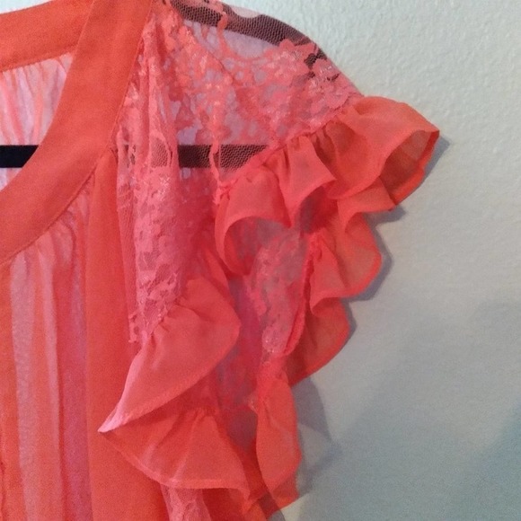 Mak B Lace Sheer Flutter Sleeve Pintucked Blouse - Picture 7 of 11